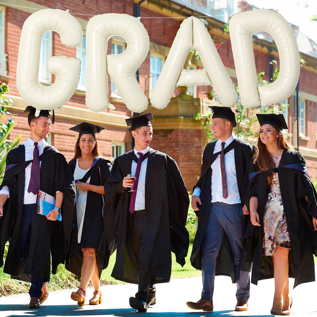 40 Inch Beige GRAD Balloons for Graduation Party Decor - Large Cream Foil Letters for Class of 2026