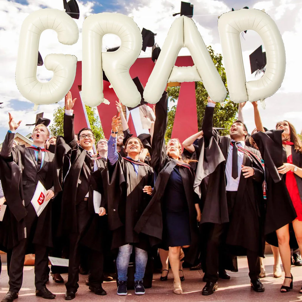 40 Inch Beige GRAD Balloons for Graduation Party Decor - Large Cream Foil Letters for Class of 2026