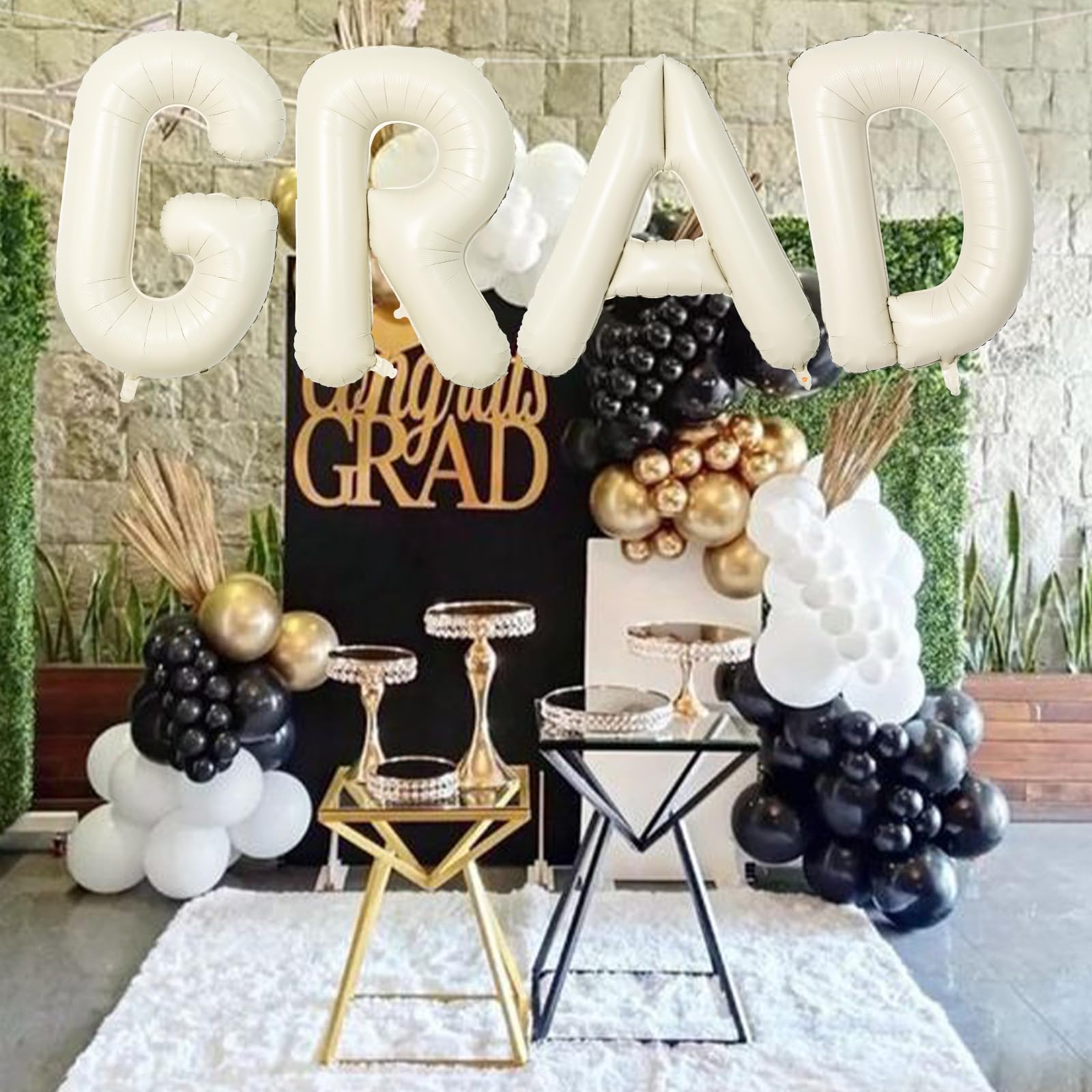 40 Inch Beige GRAD Balloons for Graduation Party Decor - Large Cream Foil Letters for Class of 2026