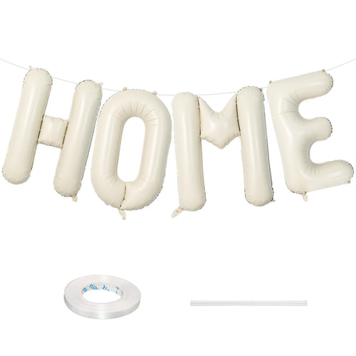 40 Inch Beige HOME Foil Letter Balloons Set for Housewarming Party Decorations - Reusable Mylar Balloon Banner with Ribbon