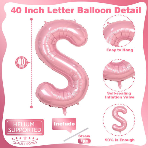 40 Inch Pastel Pink BIG SIS Letter Balloons – Pearl Pink Foil Balloon Set with Ribbon for Baby Shower, Gender Reveal, Birthday Party Decorations