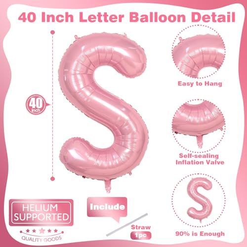 40 Inch Pastel Pink BIG SIS Letter Balloons – Pearl Pink Foil Balloon Set with Ribbon for Baby Shower, Gender Reveal, Birthday Party Decorations