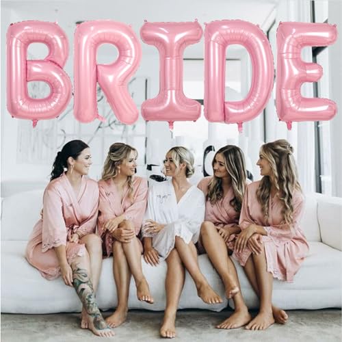 40 Inch Pastel Pink BRIDE Foil Balloon Set - 5 Large Letter Balloons for Bridal Shower, Bachelorette Party Decorations