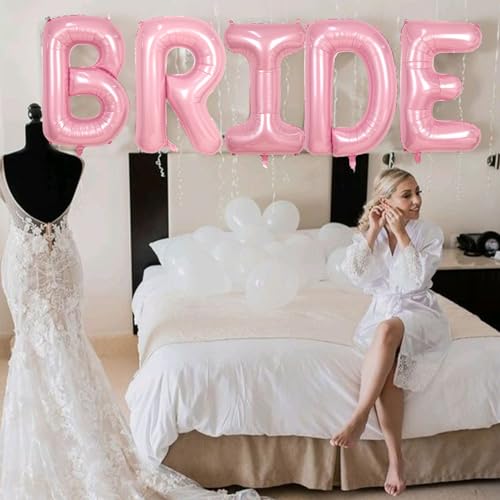 40 Inch Pastel Pink BRIDE Foil Balloon Set - 5 Large Letter Balloons for Bridal Shower, Bachelorette Party Decorations