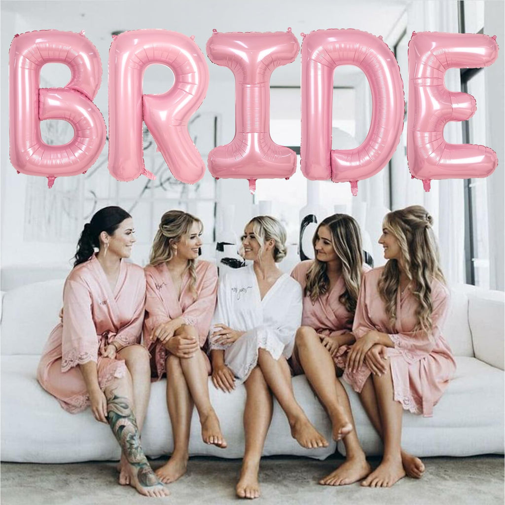 40 Inch Pastel Pink BRIDE Foil Balloon Set - 5 Large Letter Balloons for Bridal Shower, Bachelorette Party Decorations
