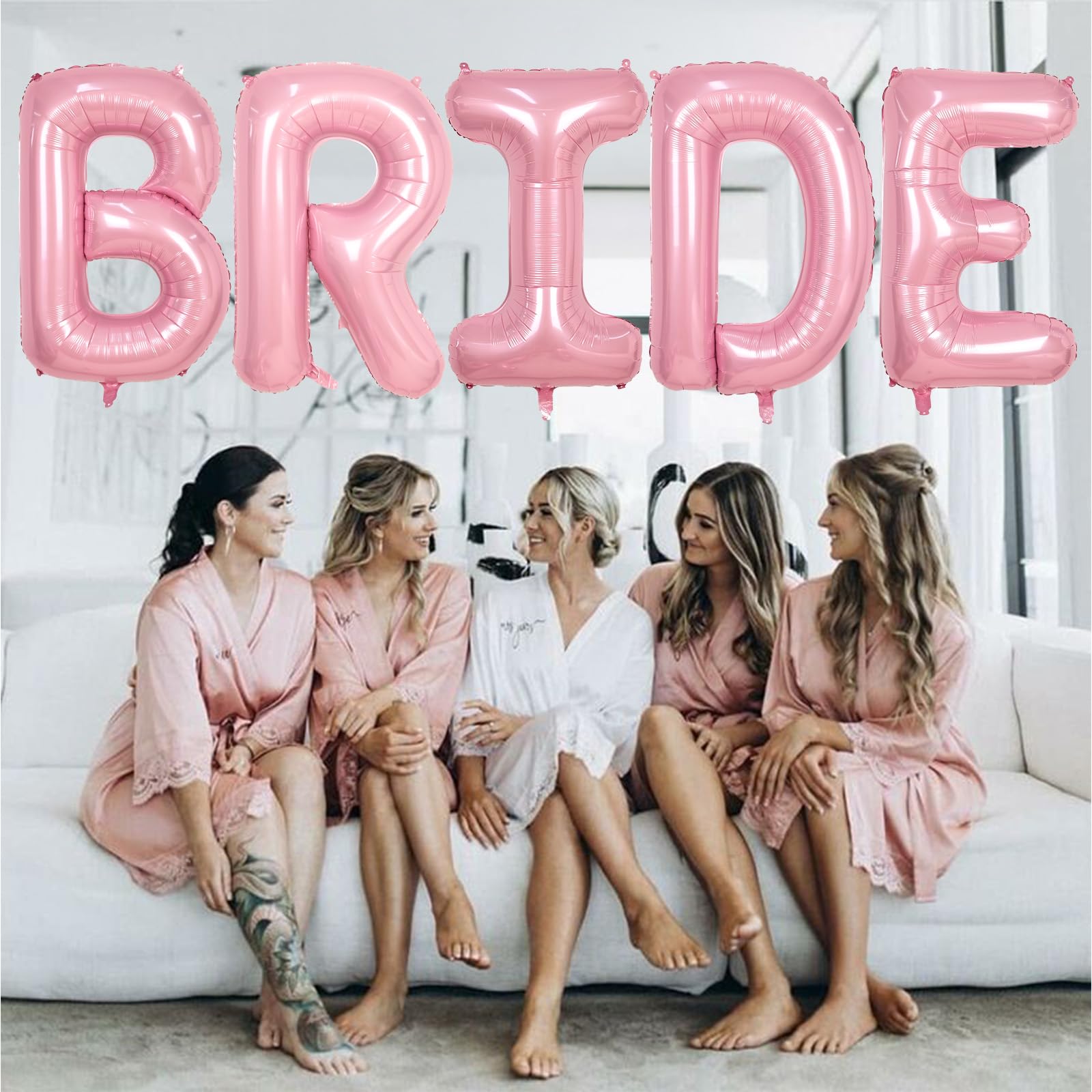40 Inch Pastel Pink BRIDE Foil Balloon Set - 5 Large Letter Balloons for Bridal Shower, Bachelorette Party Decorations