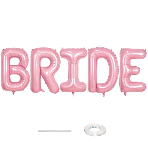 40 Inch Pastel Pink BRIDE Foil Balloon Set - 5 Large Letter Balloons for Bridal Shower, Bachelorette Party Decorations