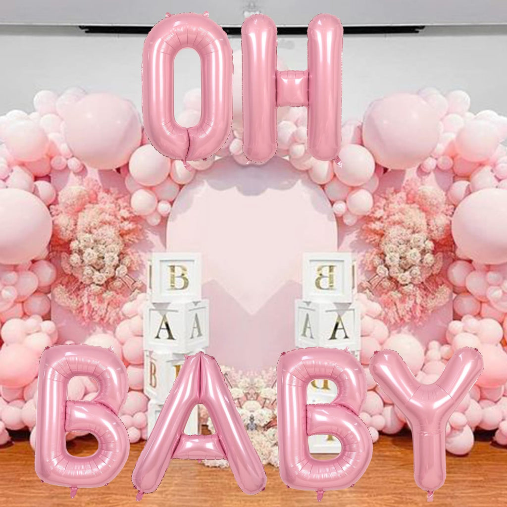40 Inch Pastel Pink OH BABY Balloon Letters Set - 6 Foil Balloons with Ribbon for Baby Shower Gender Reveal Decor