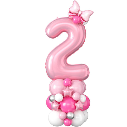 40 Inch Pink Number 2 Balloon for 2nd Birthday - Pastel Pink Foil & Latex Tower Set with Stars and Bow