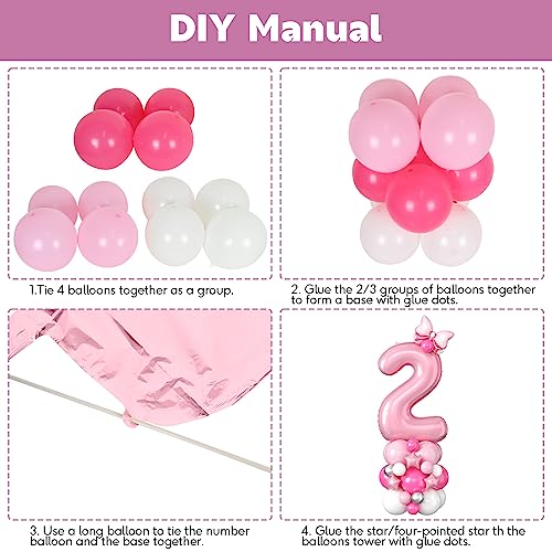 40 Inch Pink Number 2 Balloon for 2nd Birthday - Pastel Pink Foil & Latex Tower Set with Stars and Bow