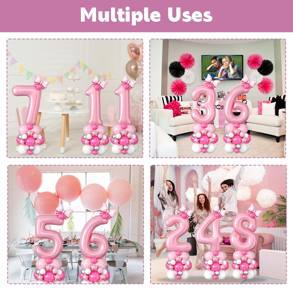40 Inch Pink Number 2 Balloon for 2nd Birthday - Pastel Pink Foil & Latex Tower Set with Stars and Bow
