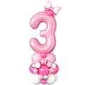 40 Inch Pink Number 3 Balloon Tower Set for 3rd Birthday, Pastel Pink Foil & Latex Balloons with Stars and Bow