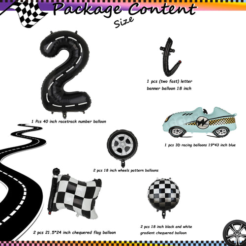 40-Inch Race Car Number 2 Balloon & Two Fast Banner Set - Black Blue Party Decor