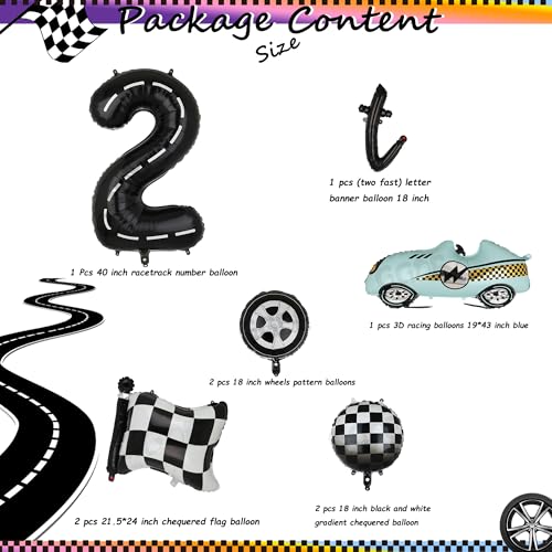 40-Inch Race Car Number 2 Balloon & Two Fast Banner Set - Black Blue Party Decor