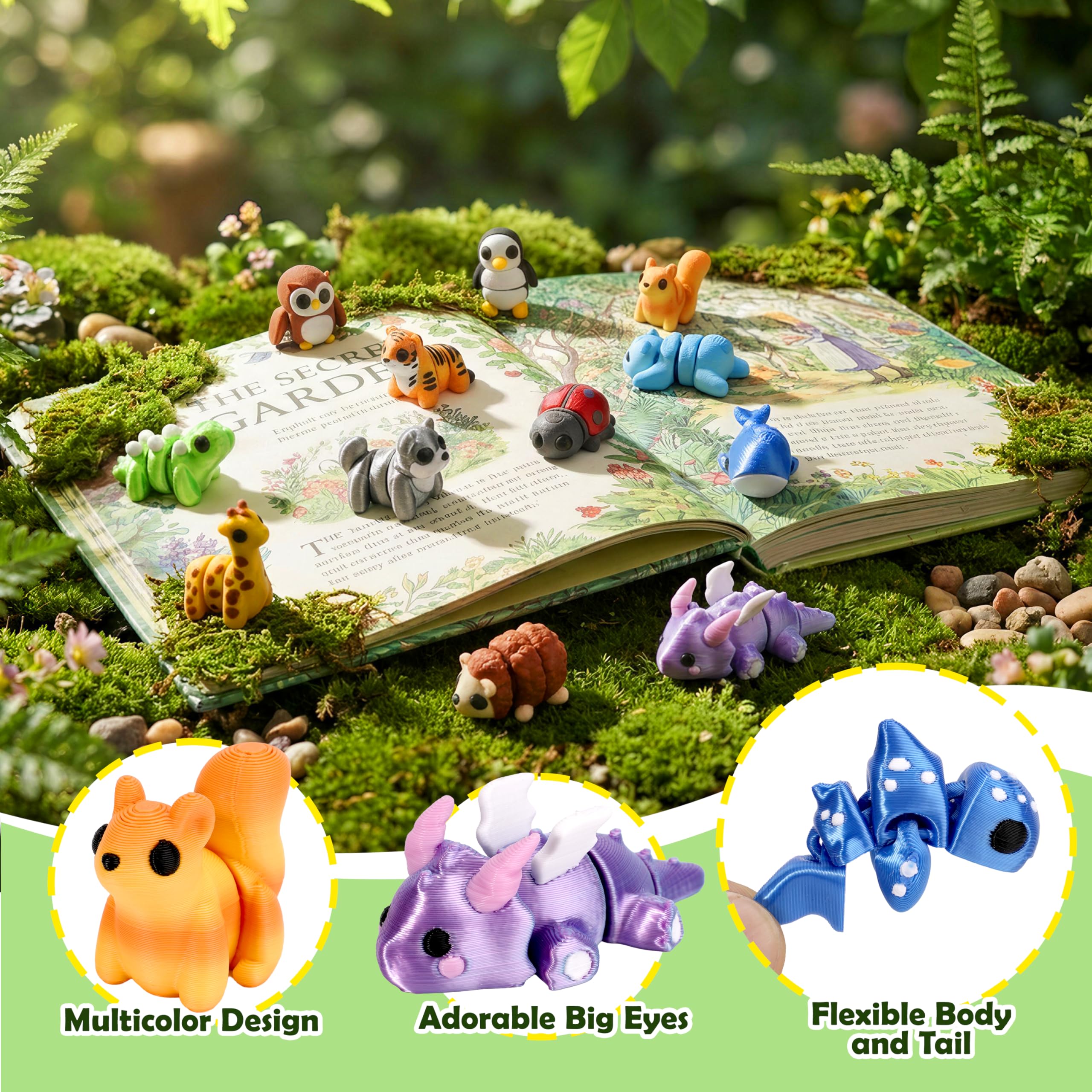 40 Mini 3D Printed Articulated Animals - Cybermaker Pack for Party Favors & Classroom Prizes