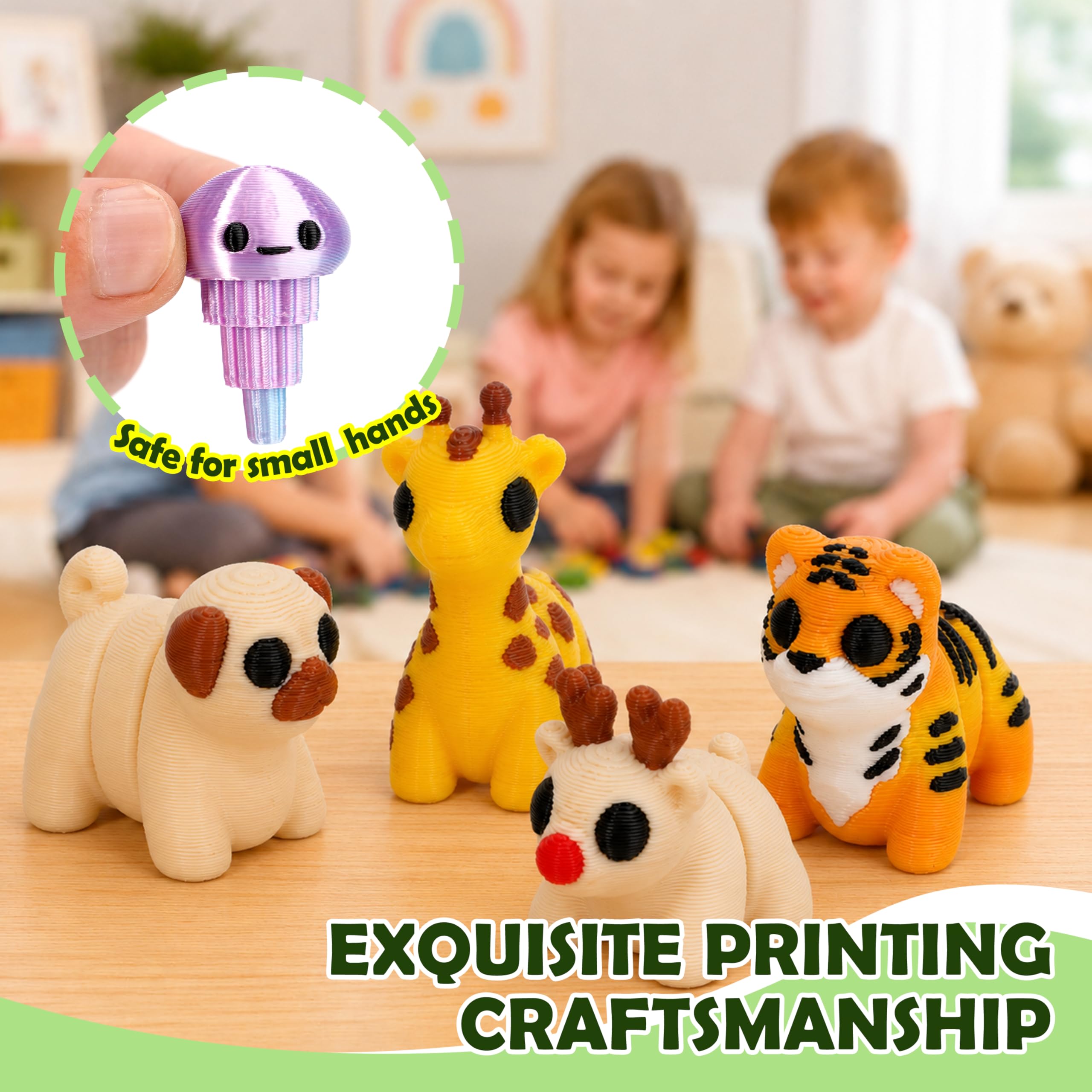 40 Mini 3D Printed Articulated Animals - Cybermaker Pack for Party Favors & Classroom Prizes