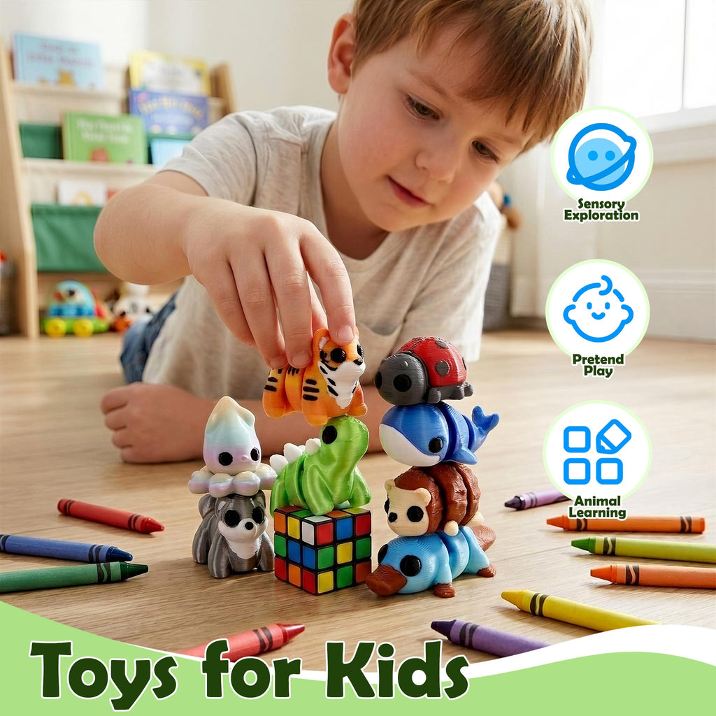 40 Mini 3D Printed Articulated Animals - Cybermaker Pack for Party Favors & Classroom Prizes