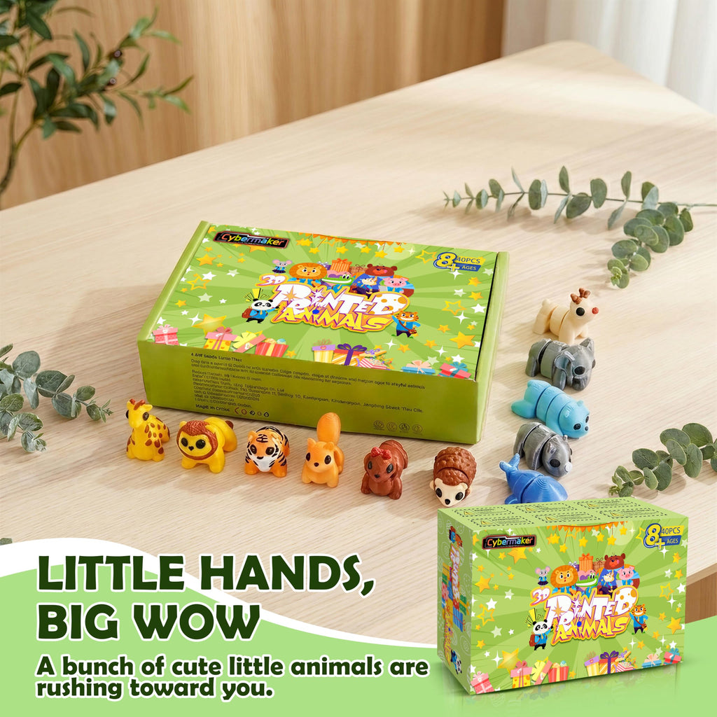 40 Mini 3D Printed Articulated Animals - Cybermaker Pack for Party Favors & Classroom Prizes