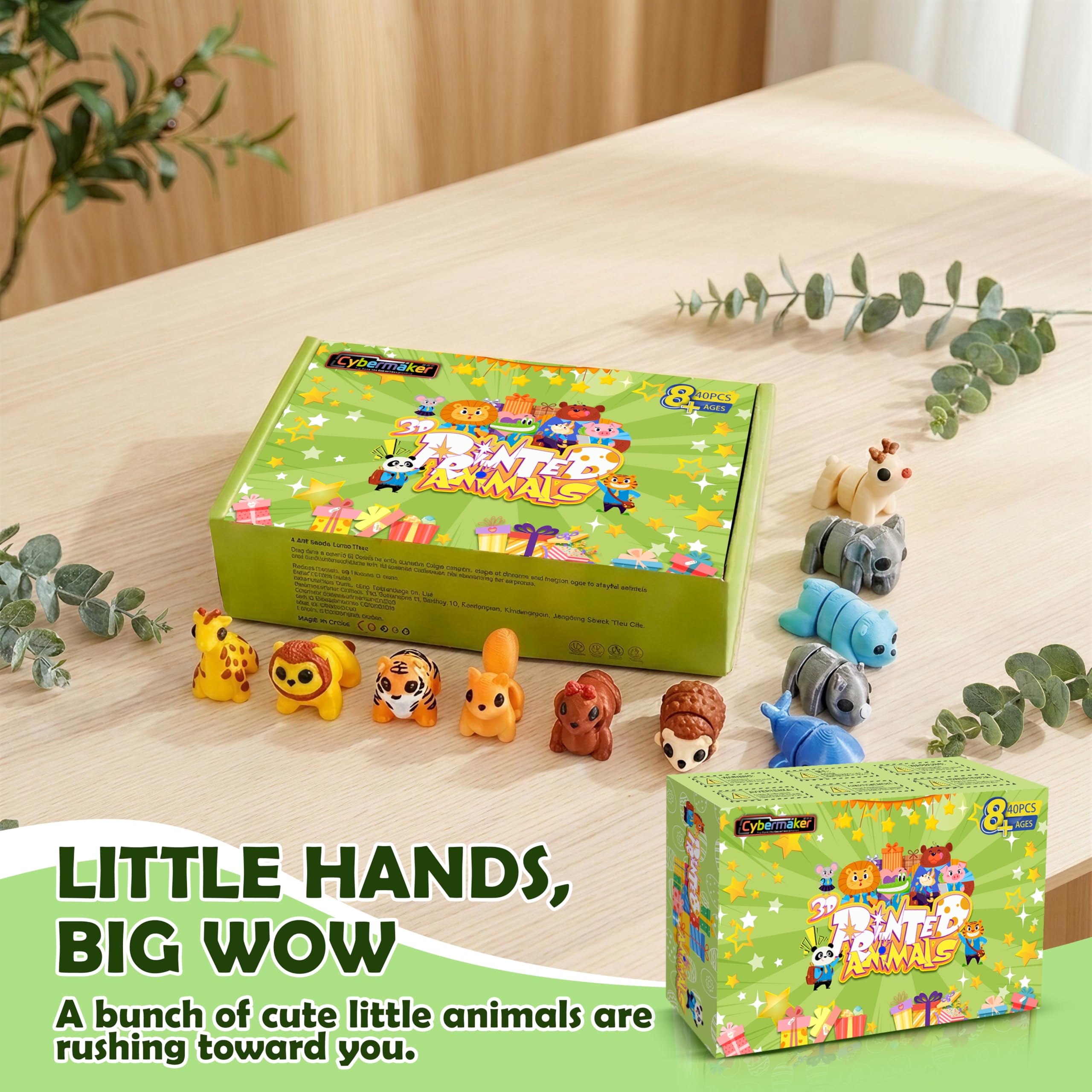 40 Mini 3D Printed Articulated Animals - Cybermaker Pack for Party Favors & Classroom Prizes