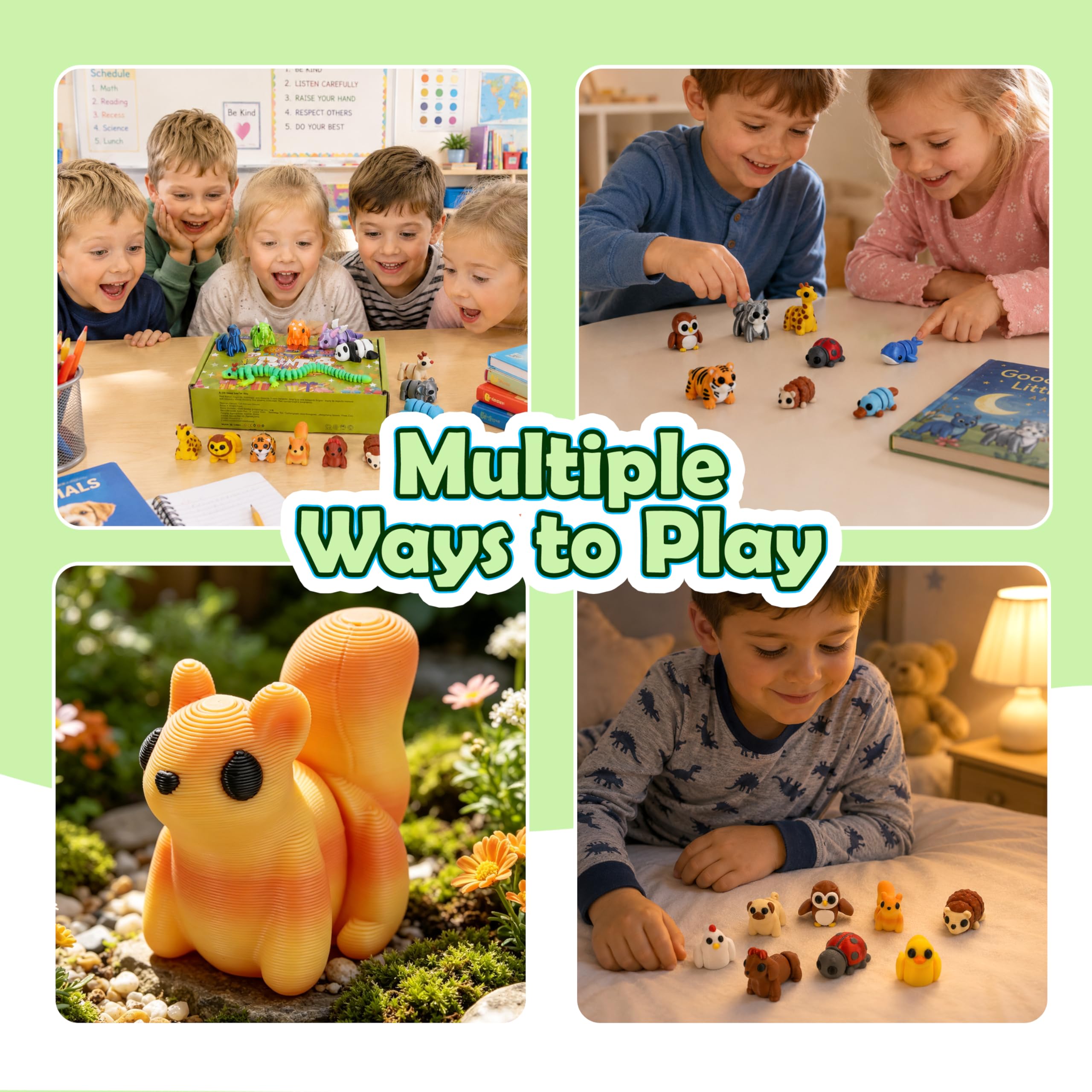 40 Mini 3D Printed Articulated Animals - Cybermaker Pack for Party Favors & Classroom Prizes