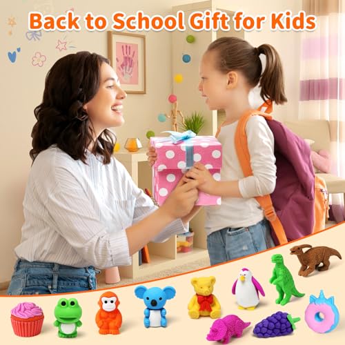 40-Pack Animal Erasers for Kids – 3D Puzzle Mini Erasers Bulk Classroom Prizes Desk Pets