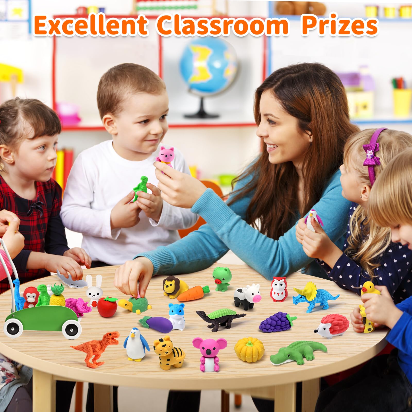 40-Pack Animal Erasers for Kids – 3D Puzzle Mini Erasers Bulk Classroom Prizes Desk Pets