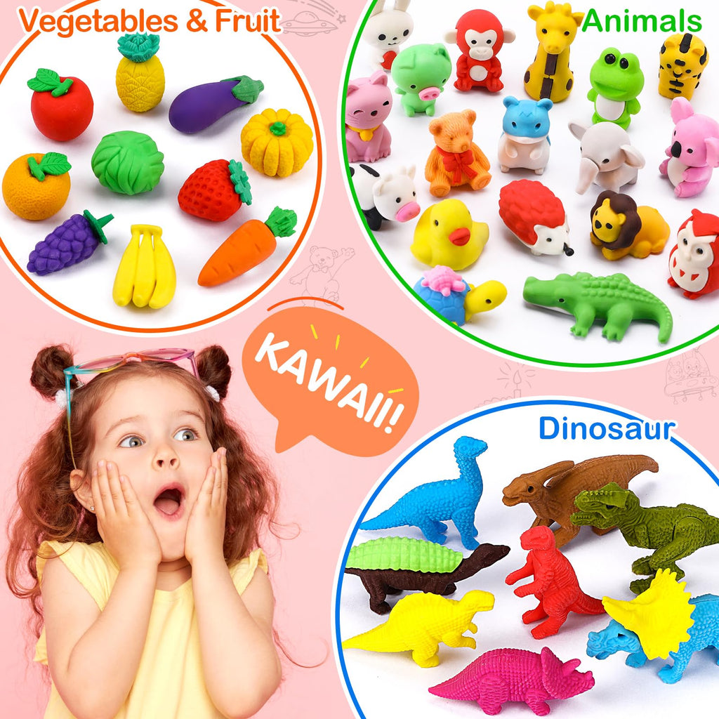 40-Pack Animal Erasers for Kids – 3D Puzzle Mini Erasers Bulk Classroom Prizes Desk Pets