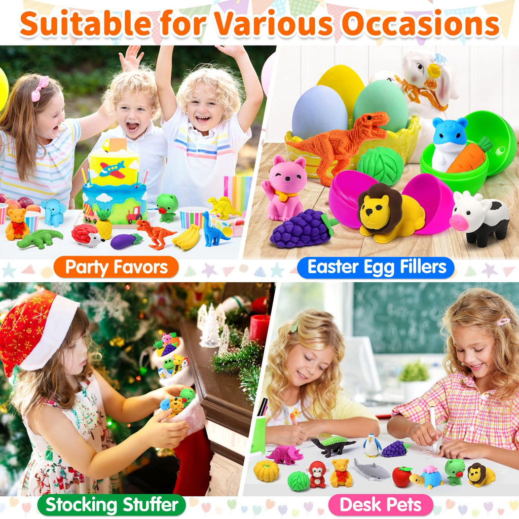 40-Pack Animal Erasers for Kids – 3D Puzzle Mini Erasers Bulk Classroom Prizes Desk Pets