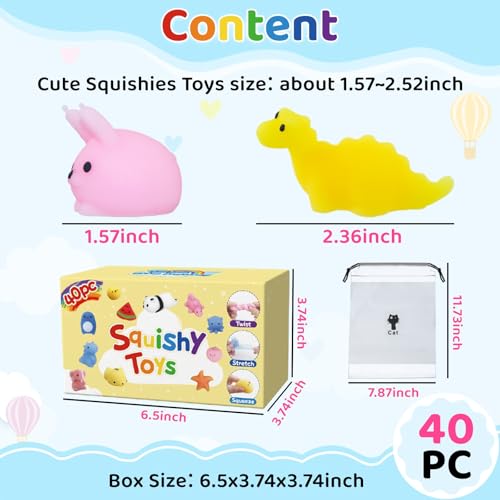 40-Pack Mochi Squishies: Unique Kawaii Animal Squishy Toys for Kids Party Favors