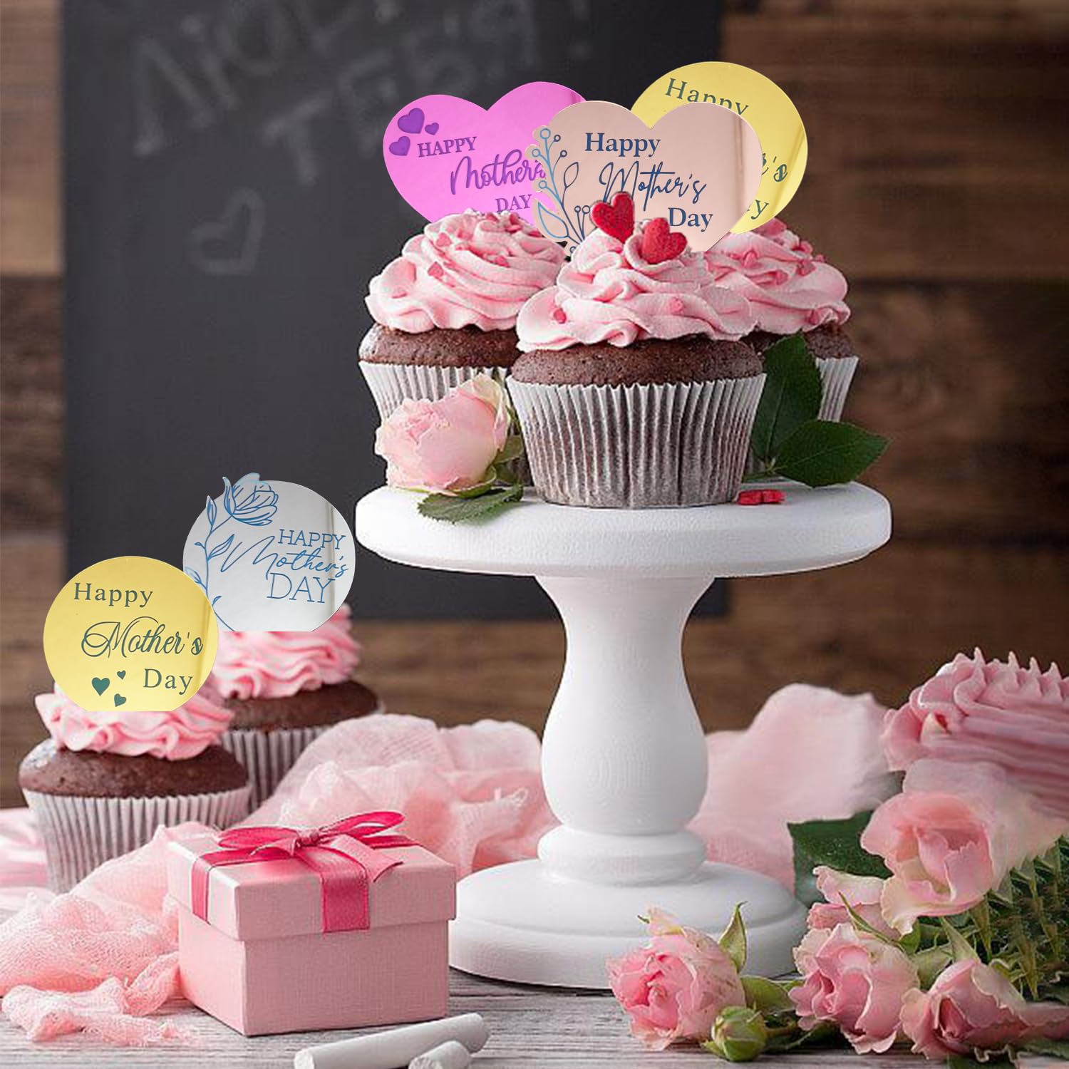 40-Pack Mother's Day Cupcake Toppers - Mirror Acrylic Hearts in 4 Colors by XBYzuzi