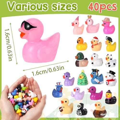 40 Pack Multicolor Mini Resin Ducks - Novelty Holiday Ducks for Prank, Party Favors, 40 Unique Styles