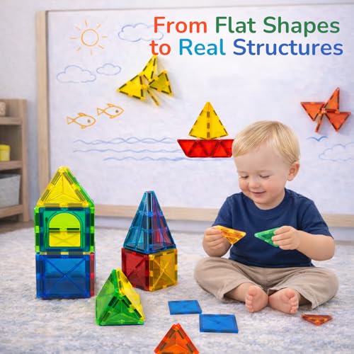 40-Piece Magnetic Tile Starter Set for Ages 3-6 – Build 2D & 3D with Squares and Triangles