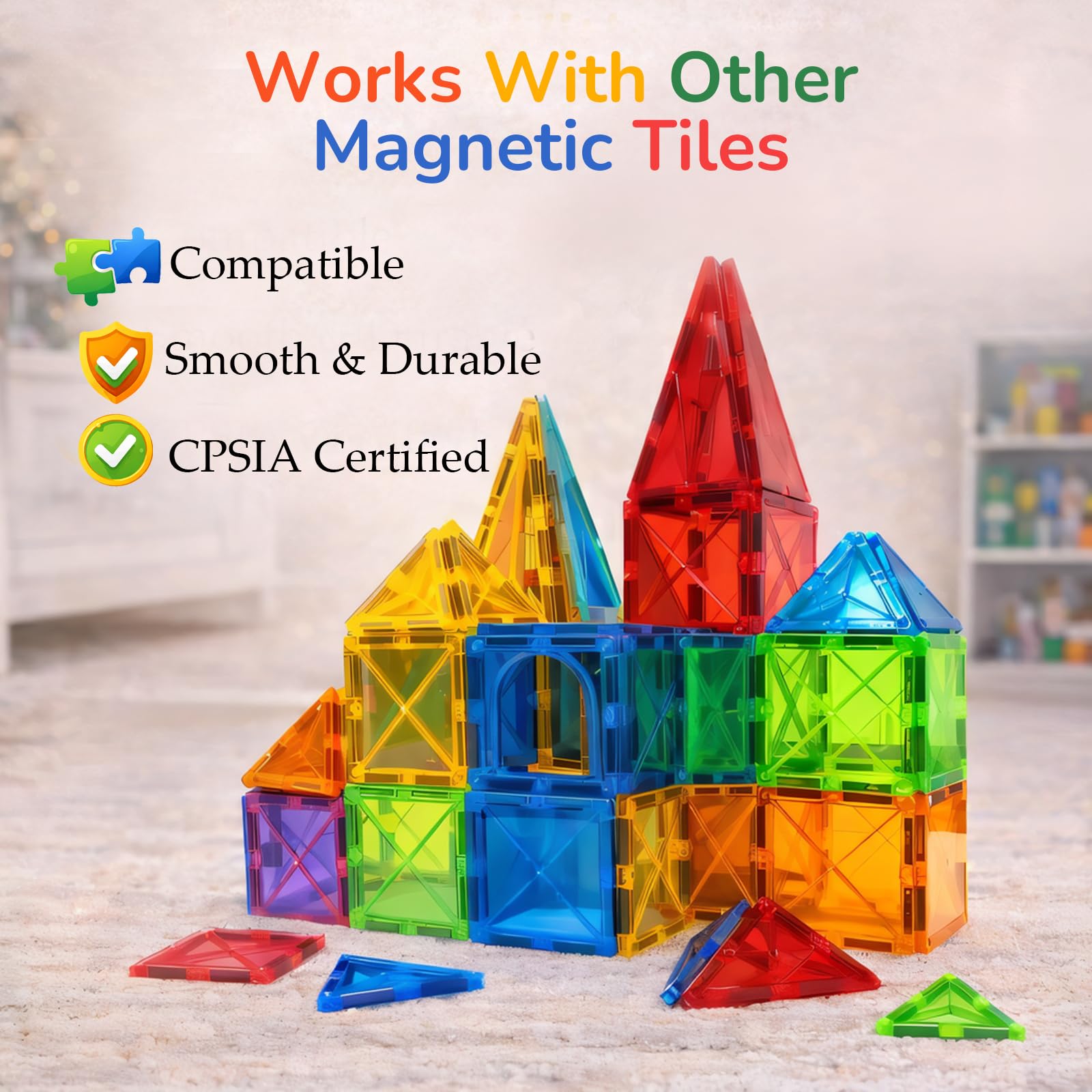 40-Piece Magnetic Tile Starter Set for Ages 3-6 – Build 2D & 3D with Squares and Triangles