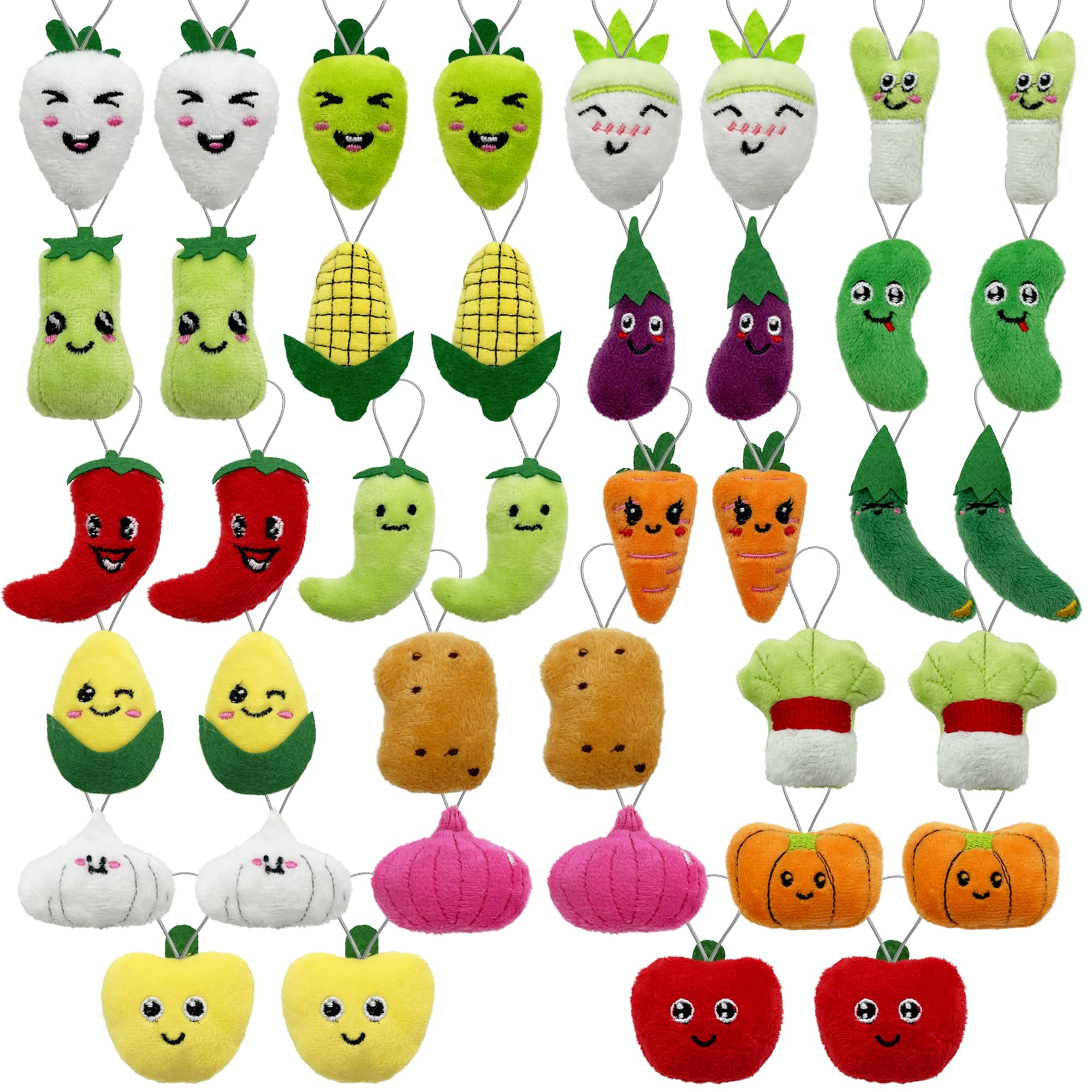 40-Piece Mini Vegetable Plush Toy Set by XIPEGPA - Soft Stuffed Keychain Toys for Party Favors, Classroom Prizes, and Easter Egg Stuffers