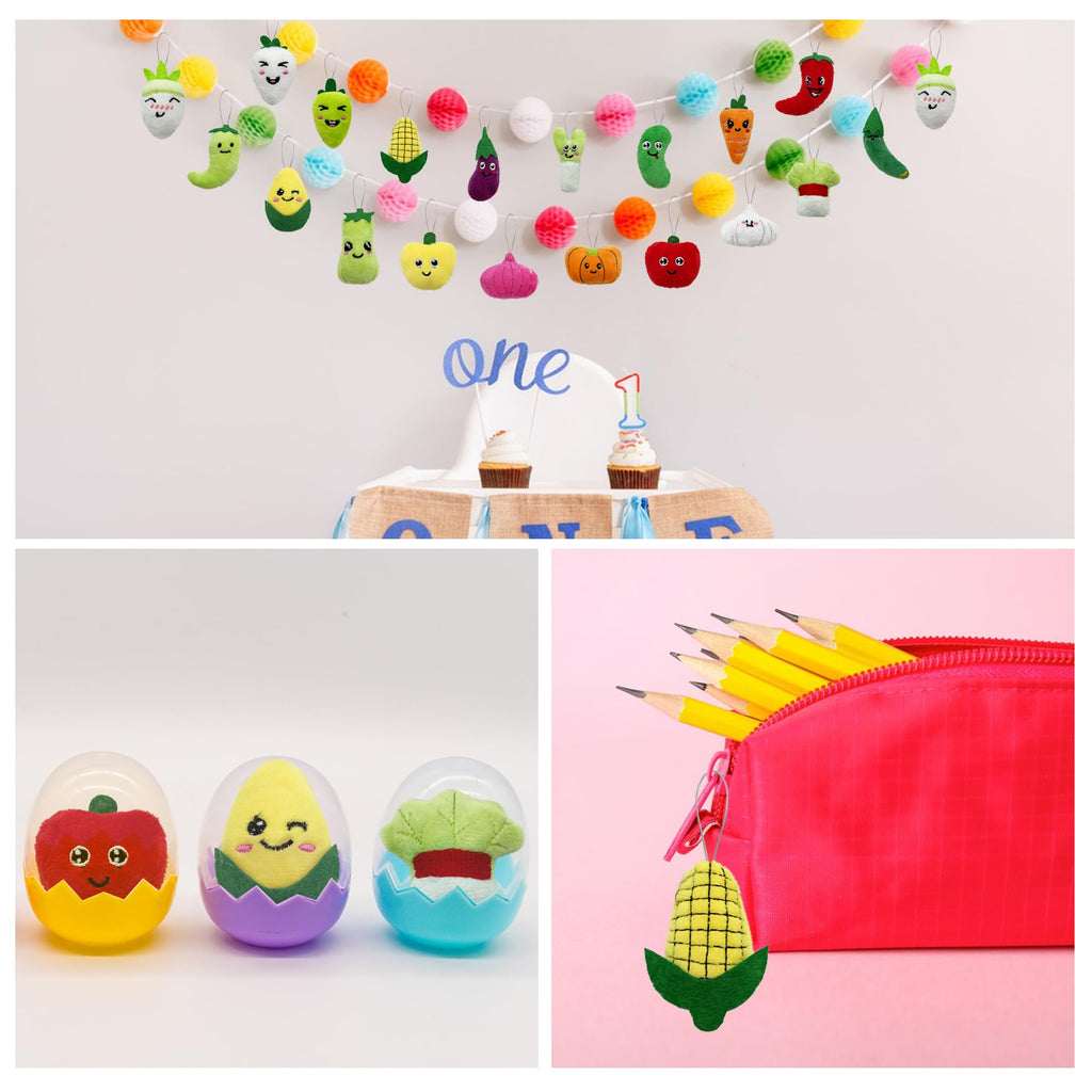 40-Piece Mini Vegetable Plush Toy Set by XIPEGPA - Soft Stuffed Keychain Toys for Party Favors, Classroom Prizes, and Easter Egg Stuffers