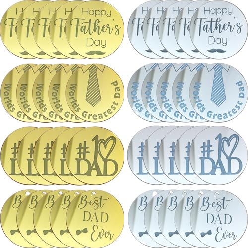 40 Pieces Father's Day Acrylic Cupcake Toppers – Gold & Silver Mirror Heart and Round Designs