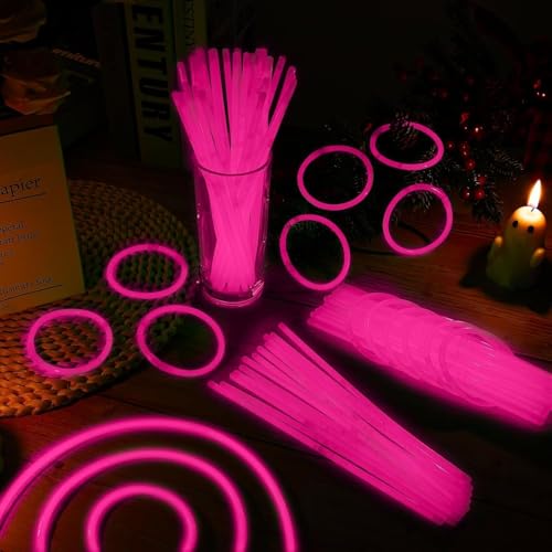40 Pink Glow Sticks Bracelets & Necklaces Bulk Set with Connectors for Parties