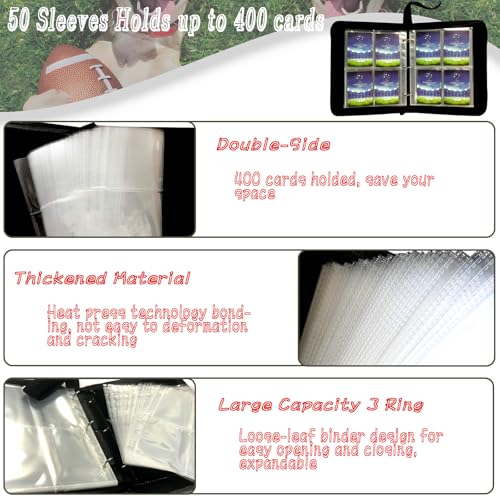 400-Pocket Football Card Binder by Rmannke – PU Leather, Zipper Closure, Holds 400 Cards