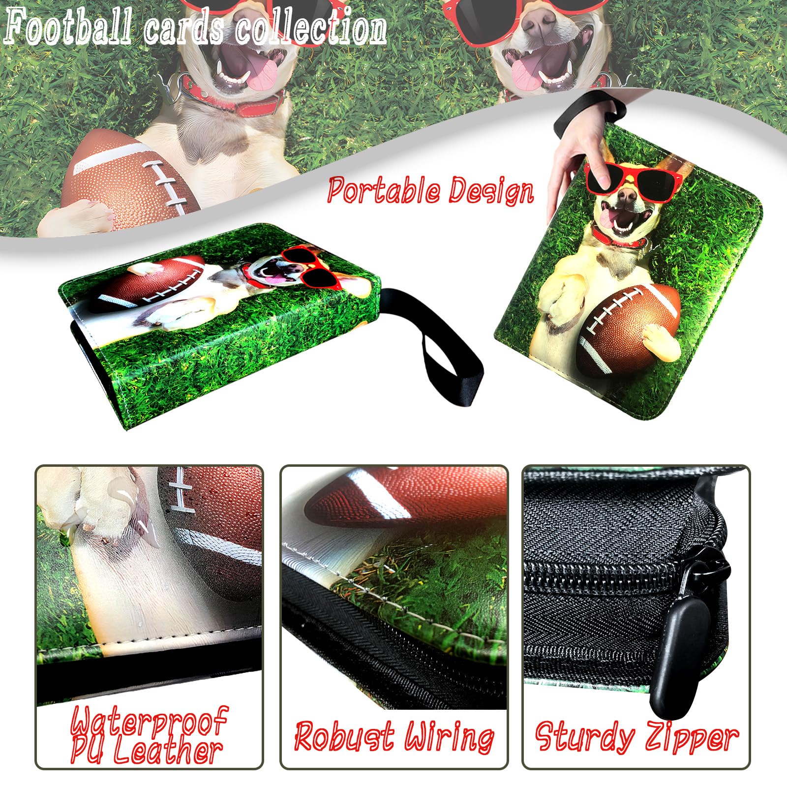 400-Pocket Football Card Binder by Rmannke – PU Leather, Zipper Closure, Holds 400 Cards