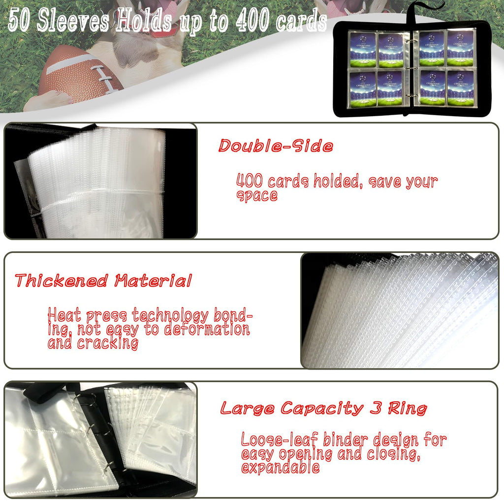 400-Pocket Football Card Binder by Rmannke – PU Leather, Zipper Closure, Holds 400 Cards