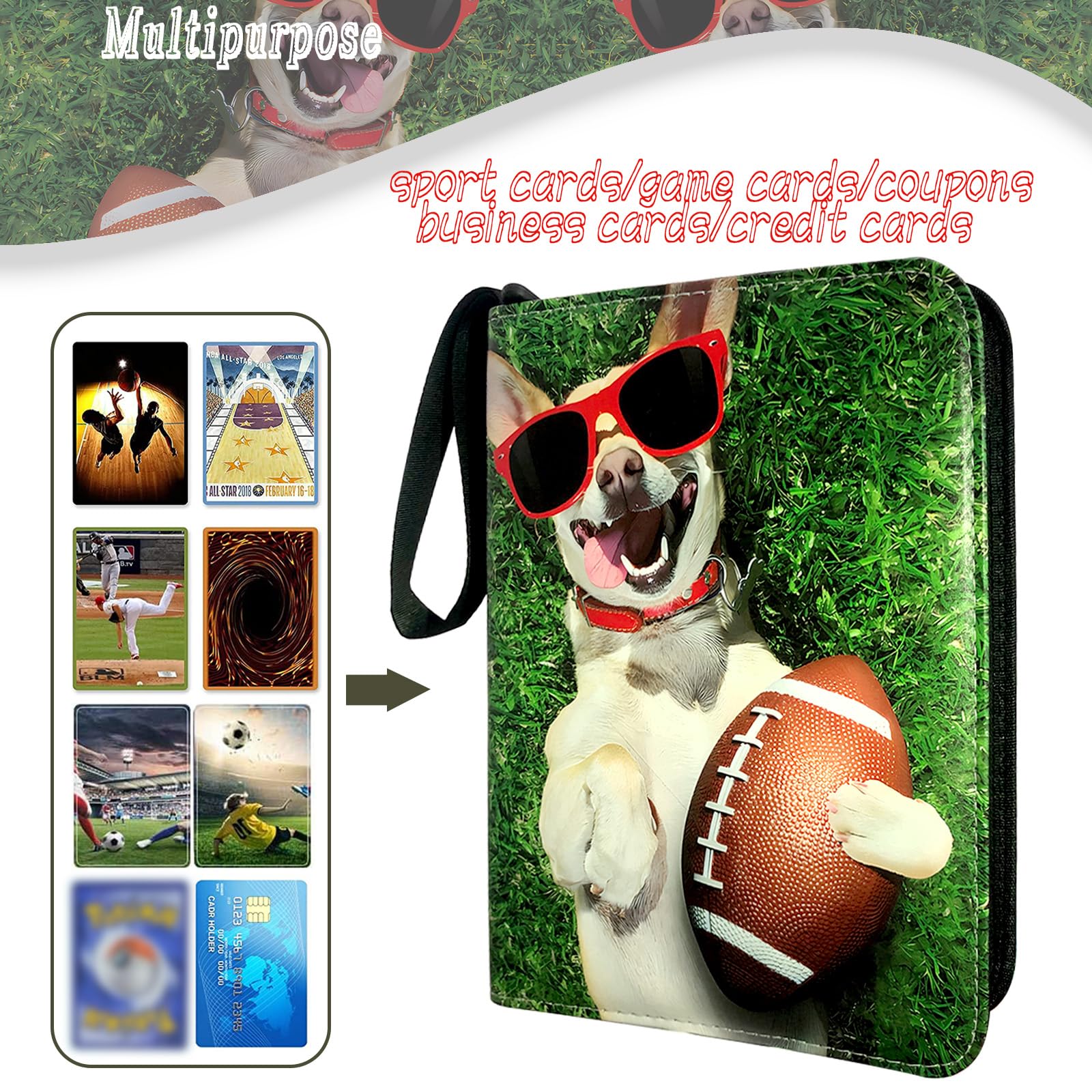 400-Pocket Football Card Binder by Rmannke – PU Leather, Zipper Closure, Holds 400 Cards
