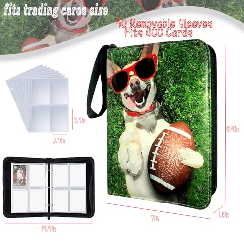 400-Pocket Football Card Binder by Rmannke – PU Leather, Zipper Closure, Holds 400 Cards