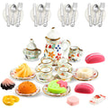 41 Pieces Miniature Dollhouse Kitchen Accessories Set - Porcelain Tea Cups, Plates, Cutlery & Resin Desserts for 1:12 Scale
