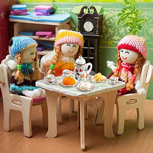 41 Pieces Miniature Dollhouse Kitchen Accessories Set - Porcelain Tea Cups, Plates, Cutlery & Resin Desserts for 1:12 Scale
