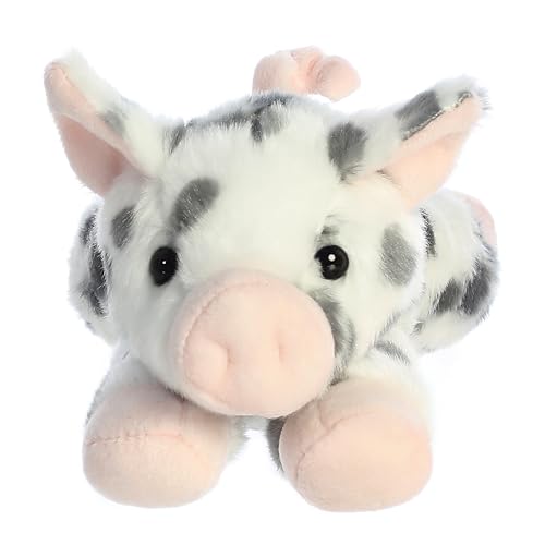 Aurora Mini Flopsie 8.5" White Spotted Piglet Plush – Soft Stuffed Animal for Kids & Adults
