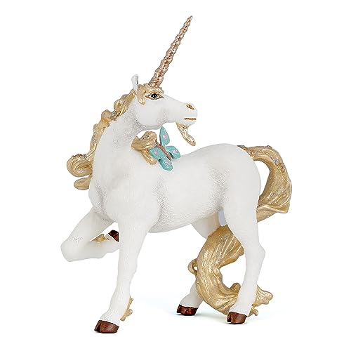 Papo Hand-Painted Unicorn Toy Figure – 5-Inch Collectible with Golden Horn & Butterfly Detail