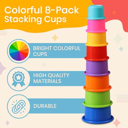 Tiny Tinker 8-Piece Rainbow Stacking Cups | Montessori Nesting & Stacking Toy for Babies 6-12 Months and Toddlers 1-3