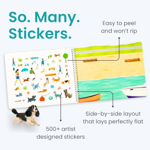 CUPKIN Hello Dogs sticker book for kids with colorful dog stickers, coloring pages, and travel scenes for children ages 2-8.