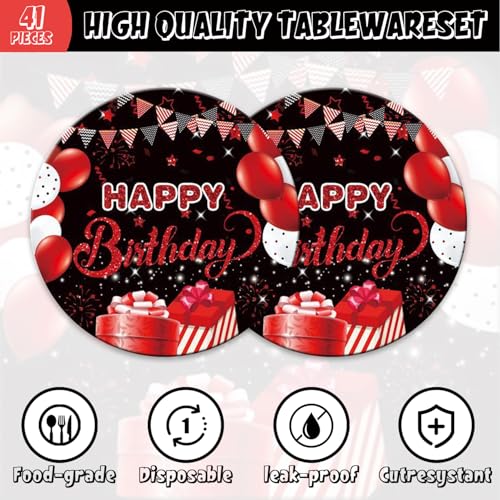 41pcs Black and Red Party Supplies Set – Plates, Napkins & Tablecloth for 20 Guests
