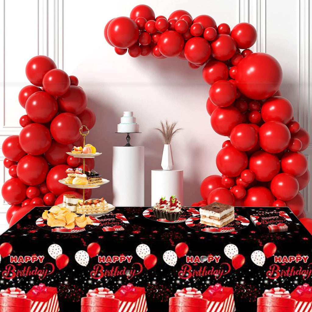 41pcs Black and Red Party Supplies Set – Plates, Napkins & Tablecloth for 20 Guests